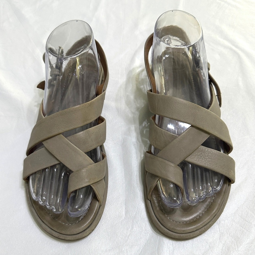 Frye Leather Strappy Slingback Sandals 8M Grey Minimalist Boho Coastal‎ Timeless